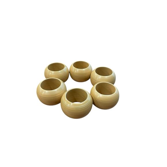 Vintage Wooden Enamel Napkin Rings Set of 6 Boho Style Cottage Core Dinner Party - Picture 2 of 5